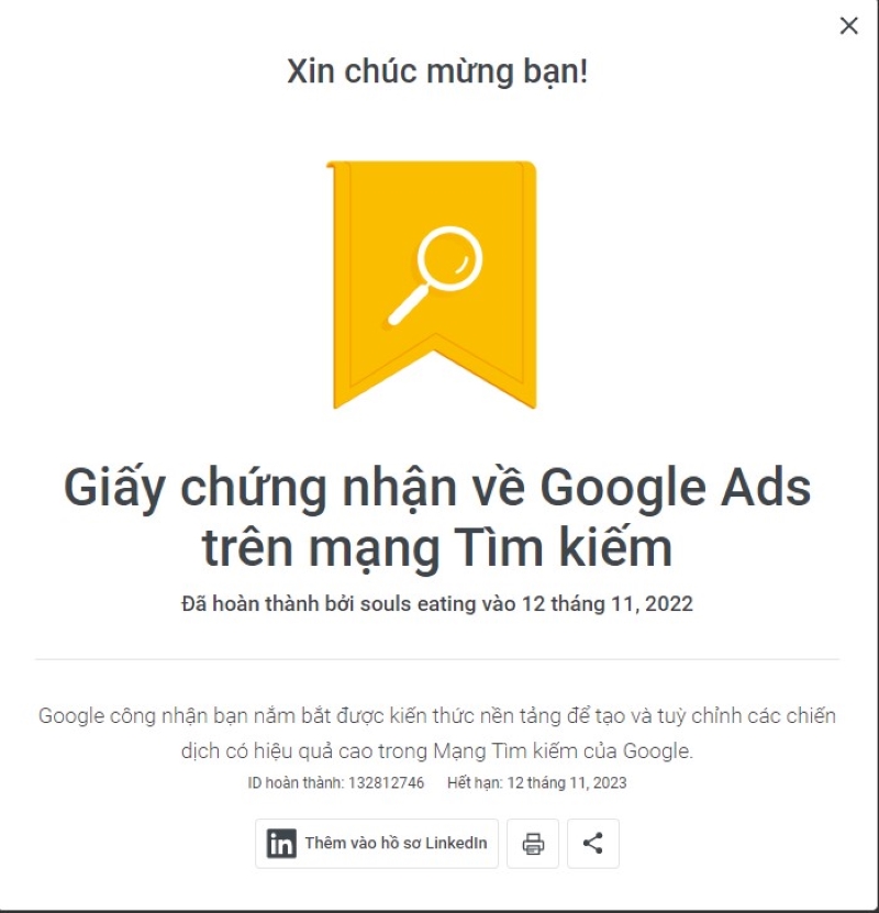 Chứng chỉ GG Ads Search 